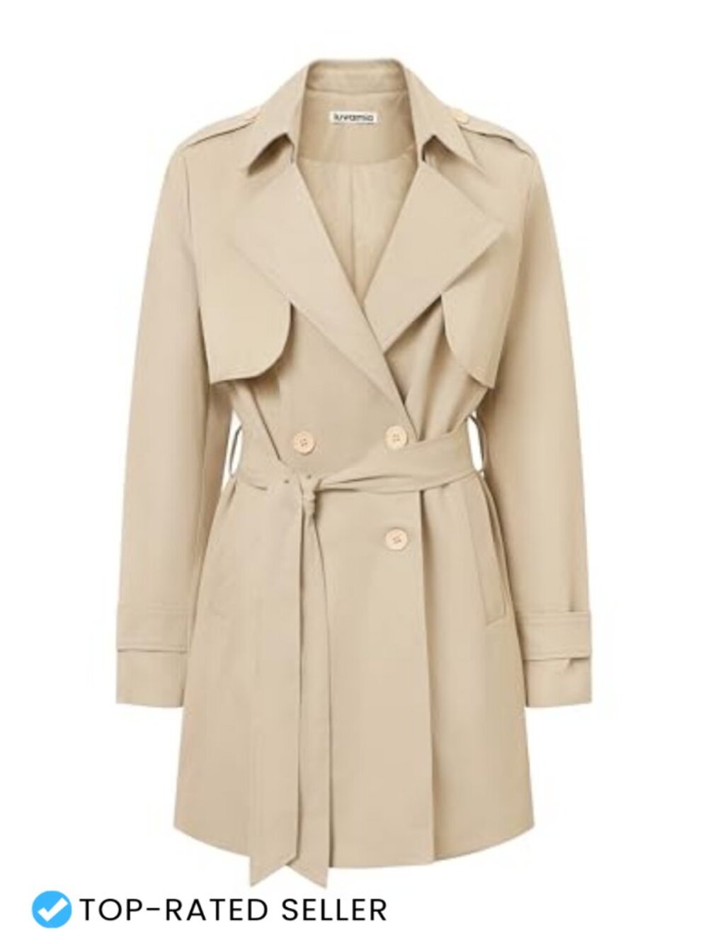 Women's Double Breasted Trench Coat Mid-Length Belted Business Casual